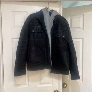 Angelo‎ Litrico Leather Motor biker Detachable Hoodie Heavyweight Jacket Men’s L